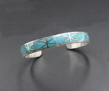 Load image into Gallery viewer, Turquoise and Sterling Silver Cuff Bracelet, Silver Cuff Bracelet, Turquoise Inlay Cuff Bracelet, Cuff Bracelet, Turquoise Cuff Bracelet