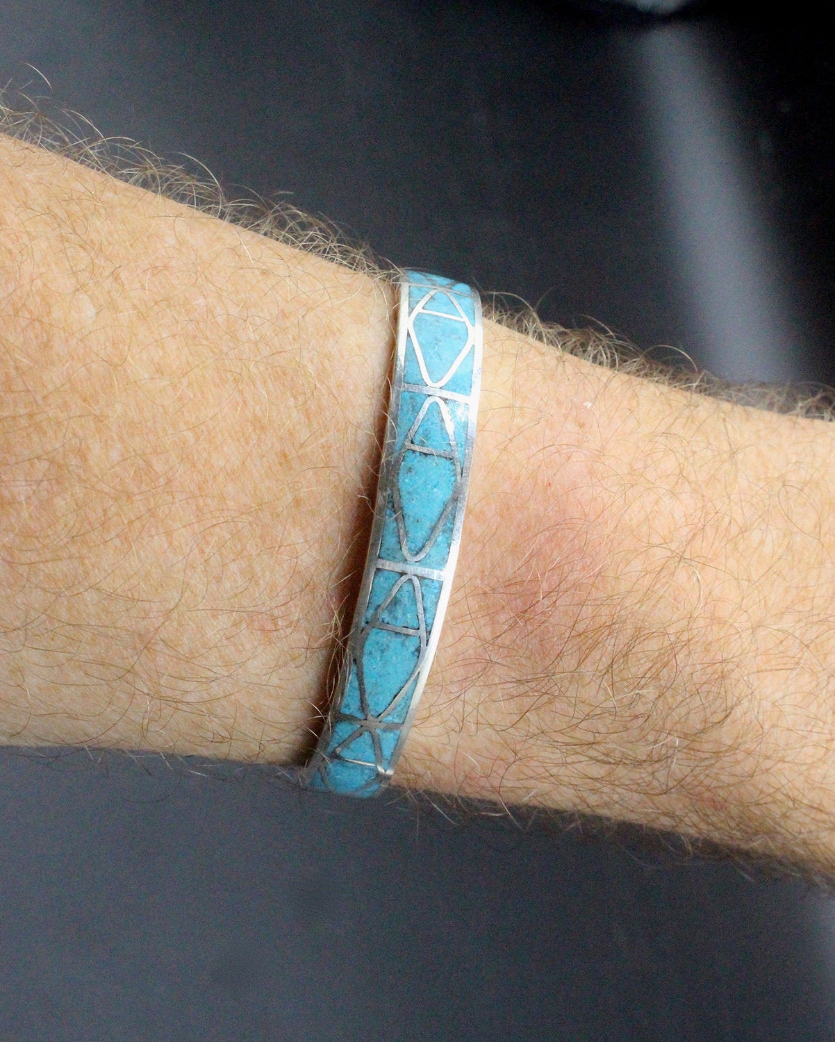 925 Silver Bracelet Cuff offers with Turquoise inlay.