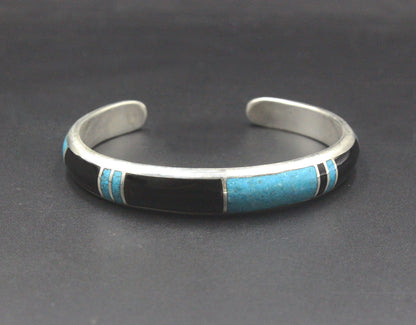 Turquoise and Black Onyx Cuff Bracelet, Turquoise Bracelet, Sterling Silver Cuff Bracelet, Cuff Bracelet Men, Black Onyx Cuff Bracelet