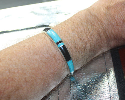 Turquoise and Black Onyx Cuff Bracelet, Turquoise Bracelet, Sterling Silver Cuff Bracelet, Cuff Bracelet Men, Black Onyx Cuff Bracelet