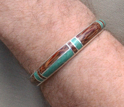 Malachite and Coconut Wood Silver Cuff