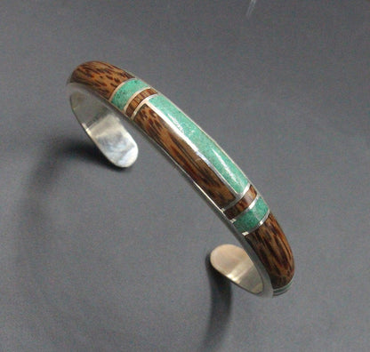 Malachite and Coconut Wood Silver Cuff