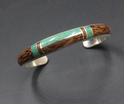 Malachite and Coconut Wood Silver Cuff