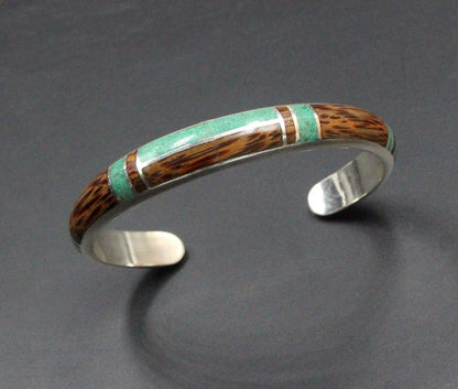 Malachite and Coconut Wood Silver Cuff