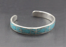 Load image into Gallery viewer, Turquoise and Sterling Silver Cuff Bracelet, Silver Cuff Bracelet, Turquoise Inlay Cuff Bracelet, Cuff Bracelet, Turquoise Cuff Bracelet