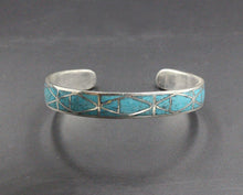 Load image into Gallery viewer, Turquoise and Sterling Silver Cuff Bracelet, Silver Cuff Bracelet, Turquoise Inlay Cuff Bracelet, Cuff Bracelet, Turquoise Cuff Bracelet