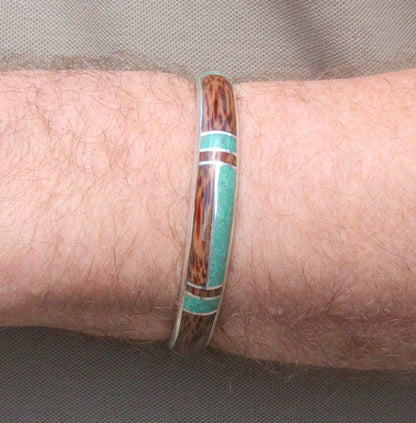 Malachite and Coconut Wood Silver Cuff