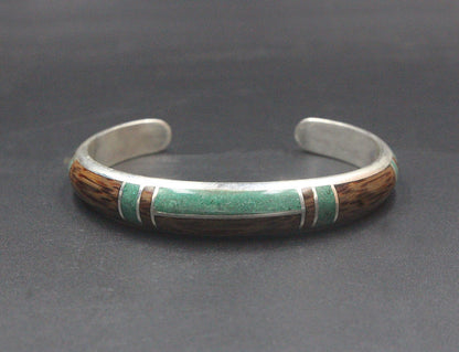 Malachite and Coconut Wood Silver Cuff