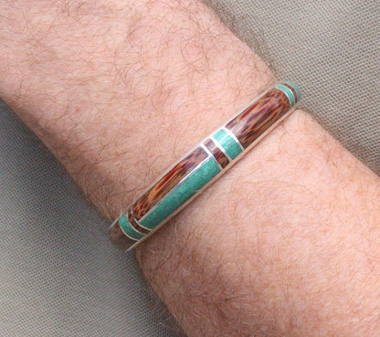 Malachite and Coconut Wood Silver Cuff