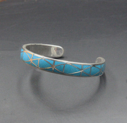 Turquoise and Sterling Silver Cuff Bracelet, Silver Cuff Bracelet, Turquoise Inlay Cuff Bracelet, Cuff Bracelet, Turquoise Cuff Bracelet