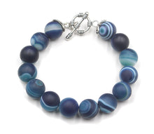 Load image into Gallery viewer, Matte Blue- Green Striped Agate and Silver