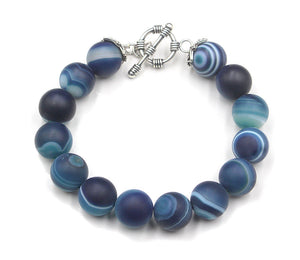 Matte Blue- Green Striped Agate and Silver