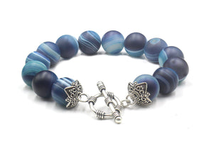 Matte Blue- Green Striped Agate and Silver