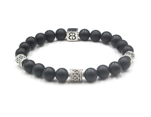 Matte Black Onyx and Silver Beads