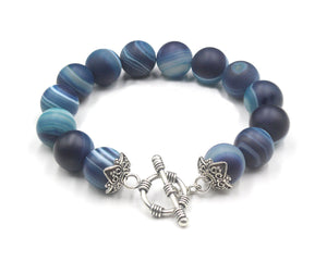 Matte Blue- Green Striped Agate and Silver