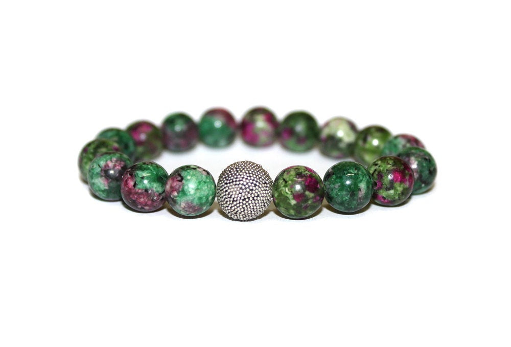Beaded Bracelet for Woman, Gift for Her, Ruby Zoisite and Sterling Silver Bead Bracelet. Woman Bracelet, Beaded Bracelet, Gift for Woman